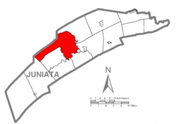 Map of Juniata County, Pennsylvania highlighting Milford Township